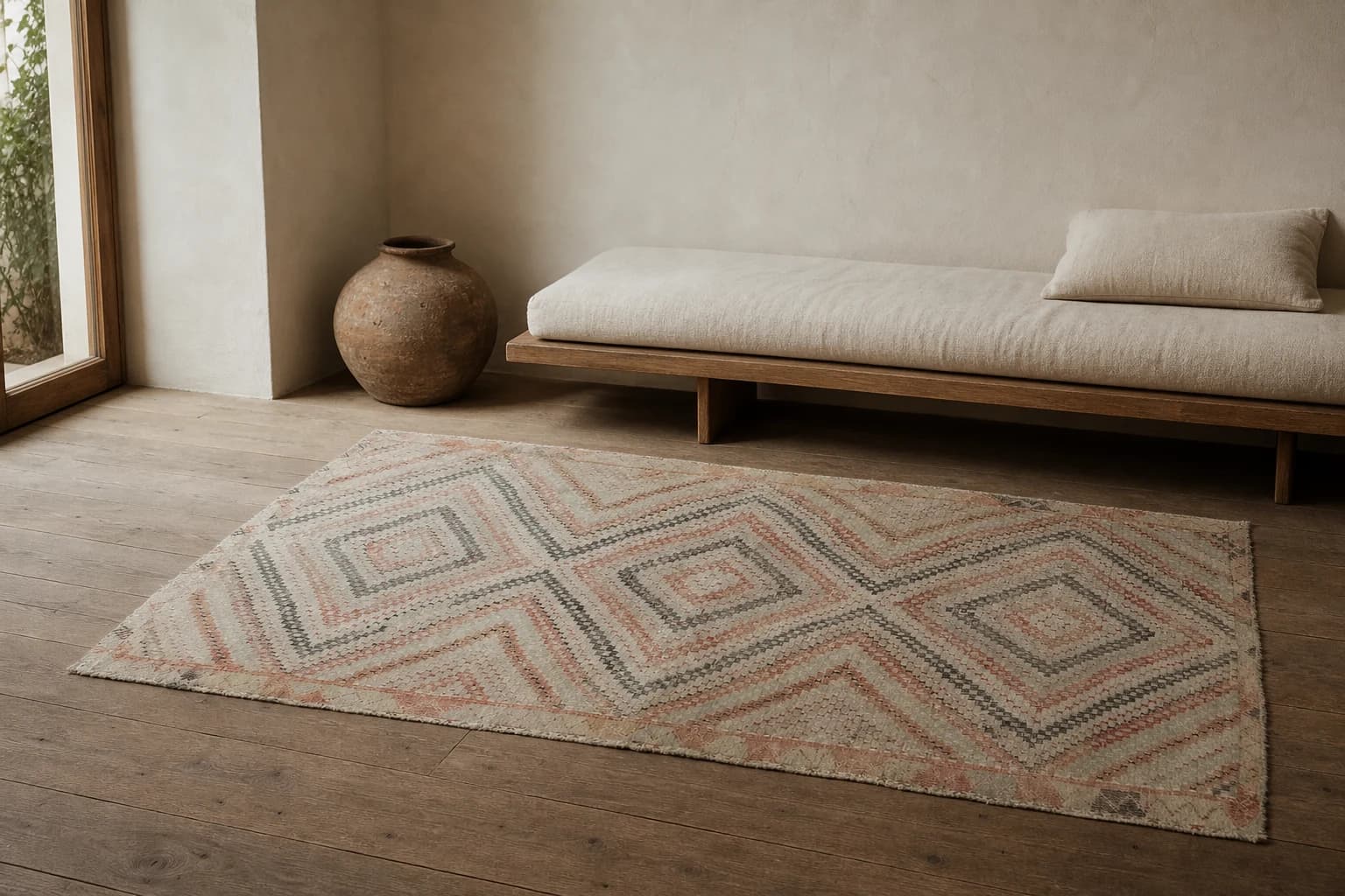 Antique Anatolian Cicim kilim with repeating geometric diamonds.
